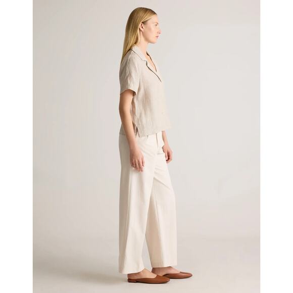 Quince 100% European Linen Short Sleeve Shirt Large Tan Flax Button Down - Picture 5 of 12